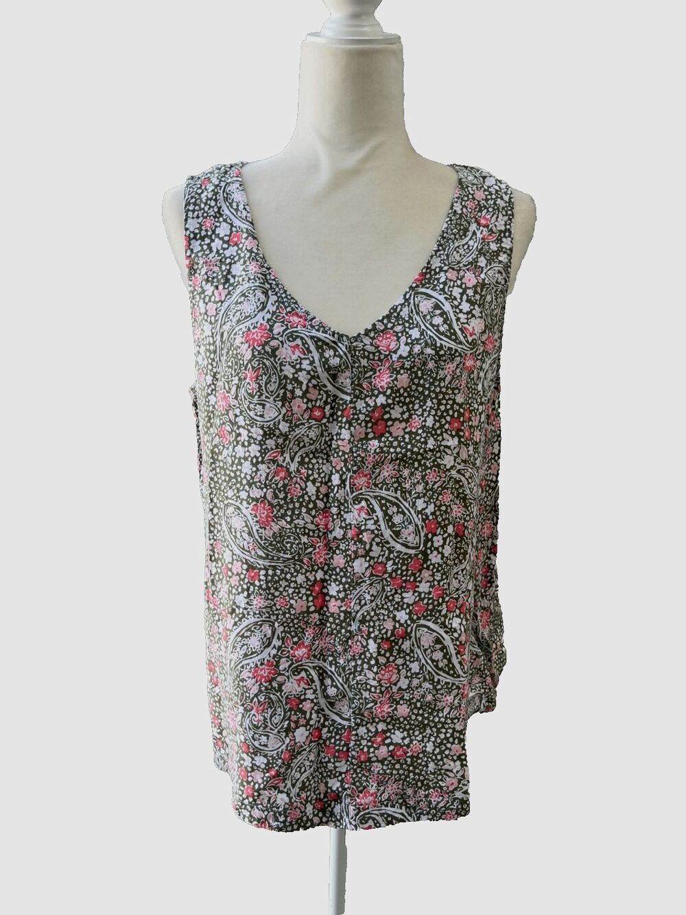 Time & Tru Womens Top Sleeveless Paisley A line Bohemian Floral L 12-14